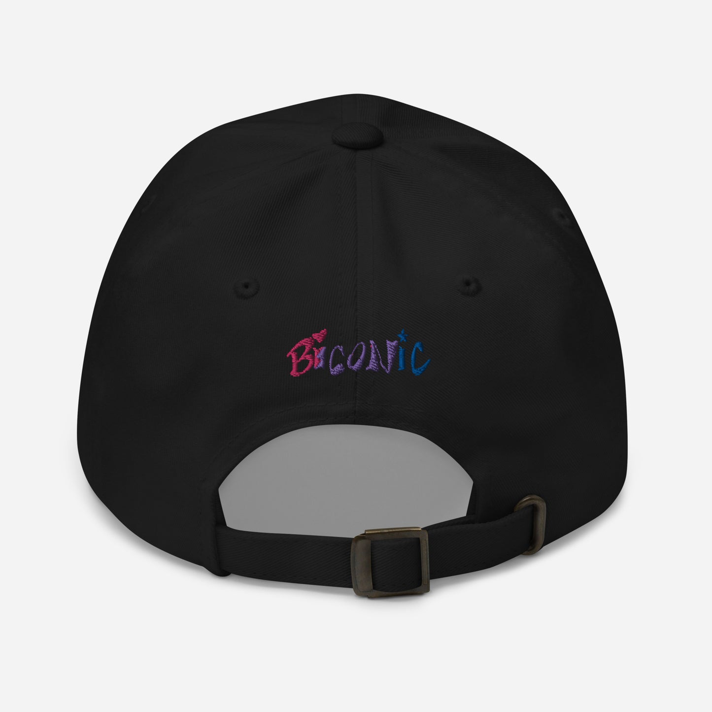 Cotton twill Hat with buckled strap, embroidered front/back